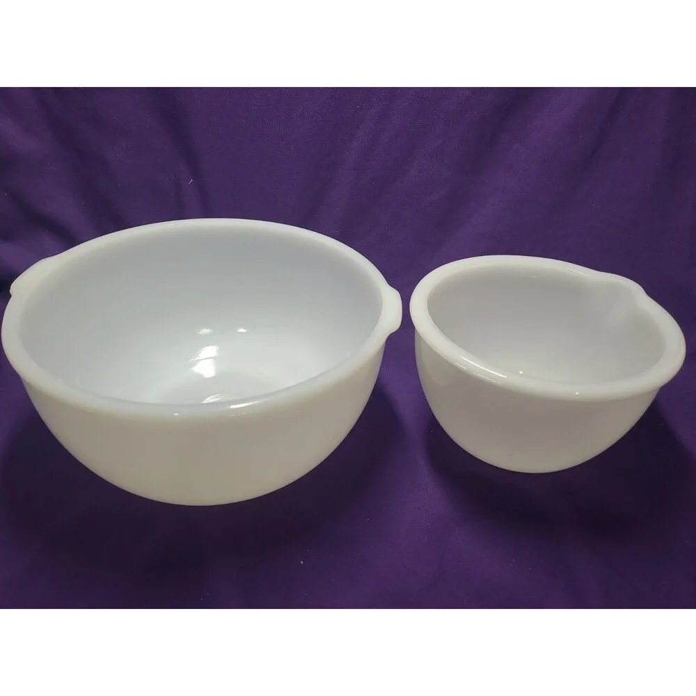 Set Of 2  Vintage Glasbake Fire King Milk Glass Mixing Bowls for Sunbeam Mixer